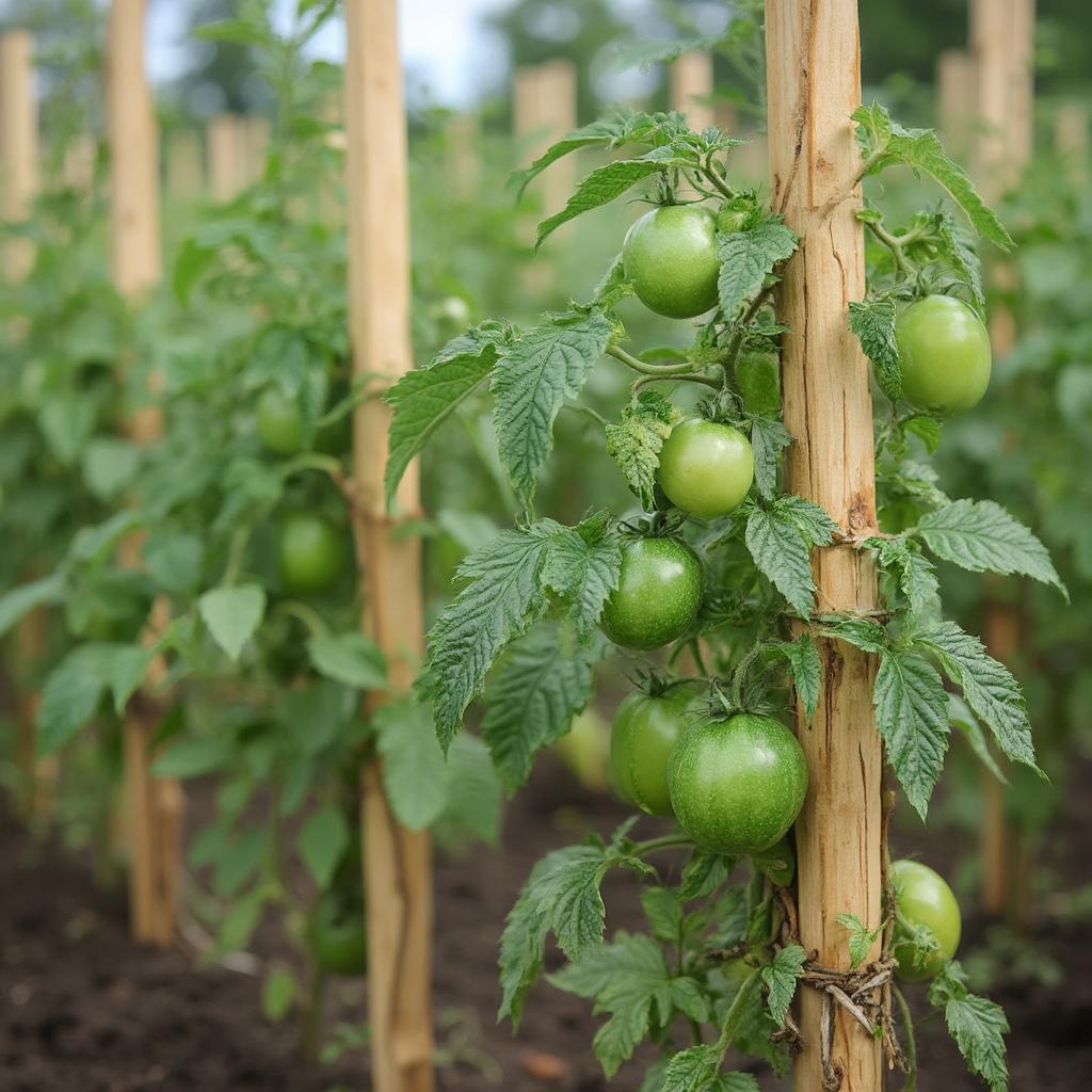 Supporting Tomato Plants with Stakes