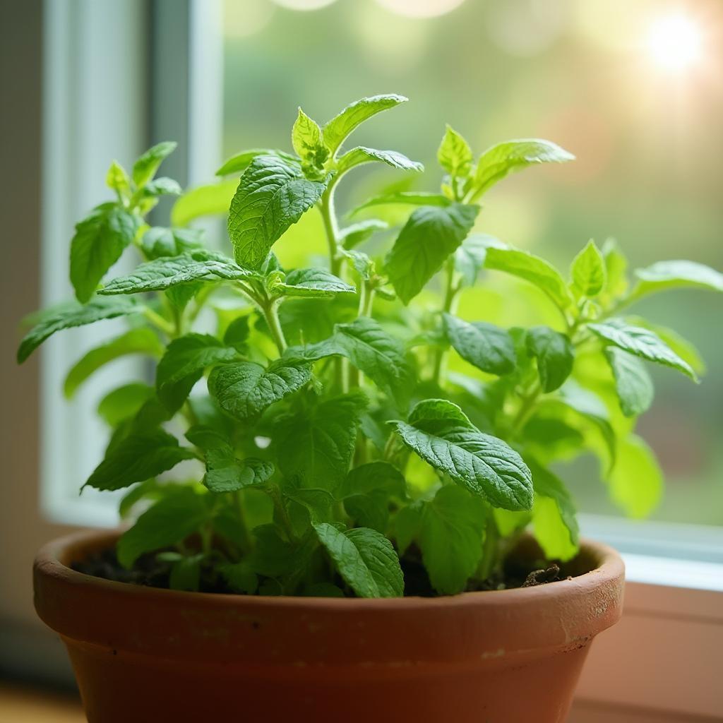 Healthy Tulsi Plant Growing in a Pot