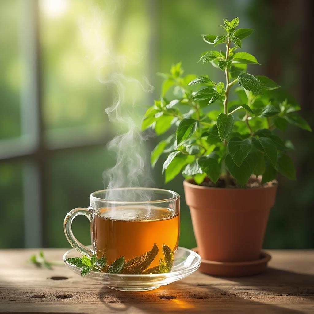 Enjoying a Cup of Tulsi Tea