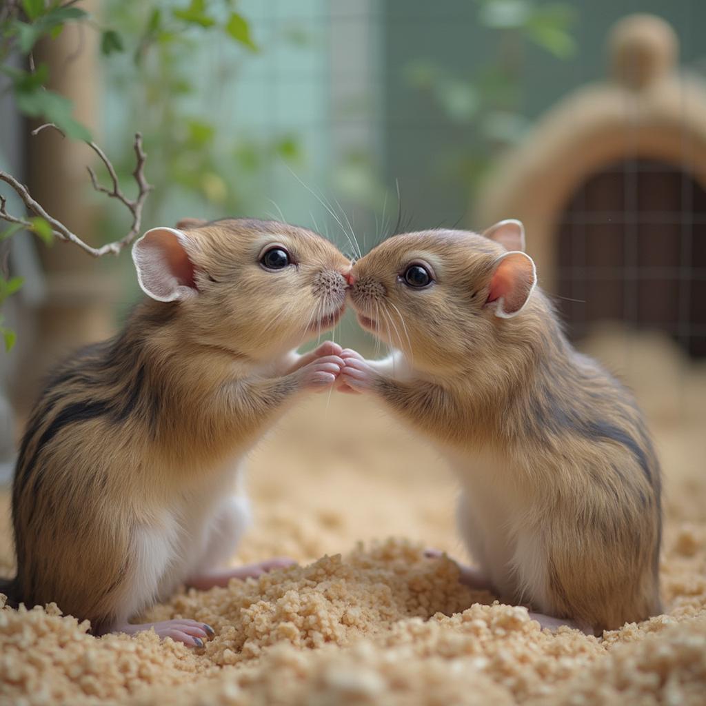 Two Gerbils Interacting Playfully