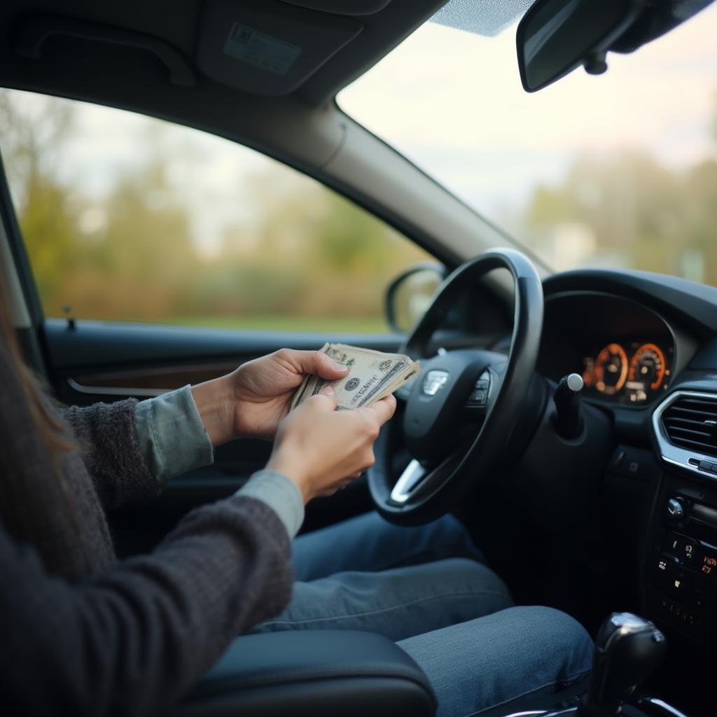 Uber Black Tipping Etiquette: A rider handing cash tip to the driver after an Uber Black ride.