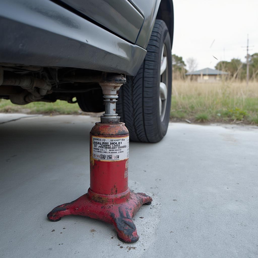 Using a car jack on a level and solid surface.