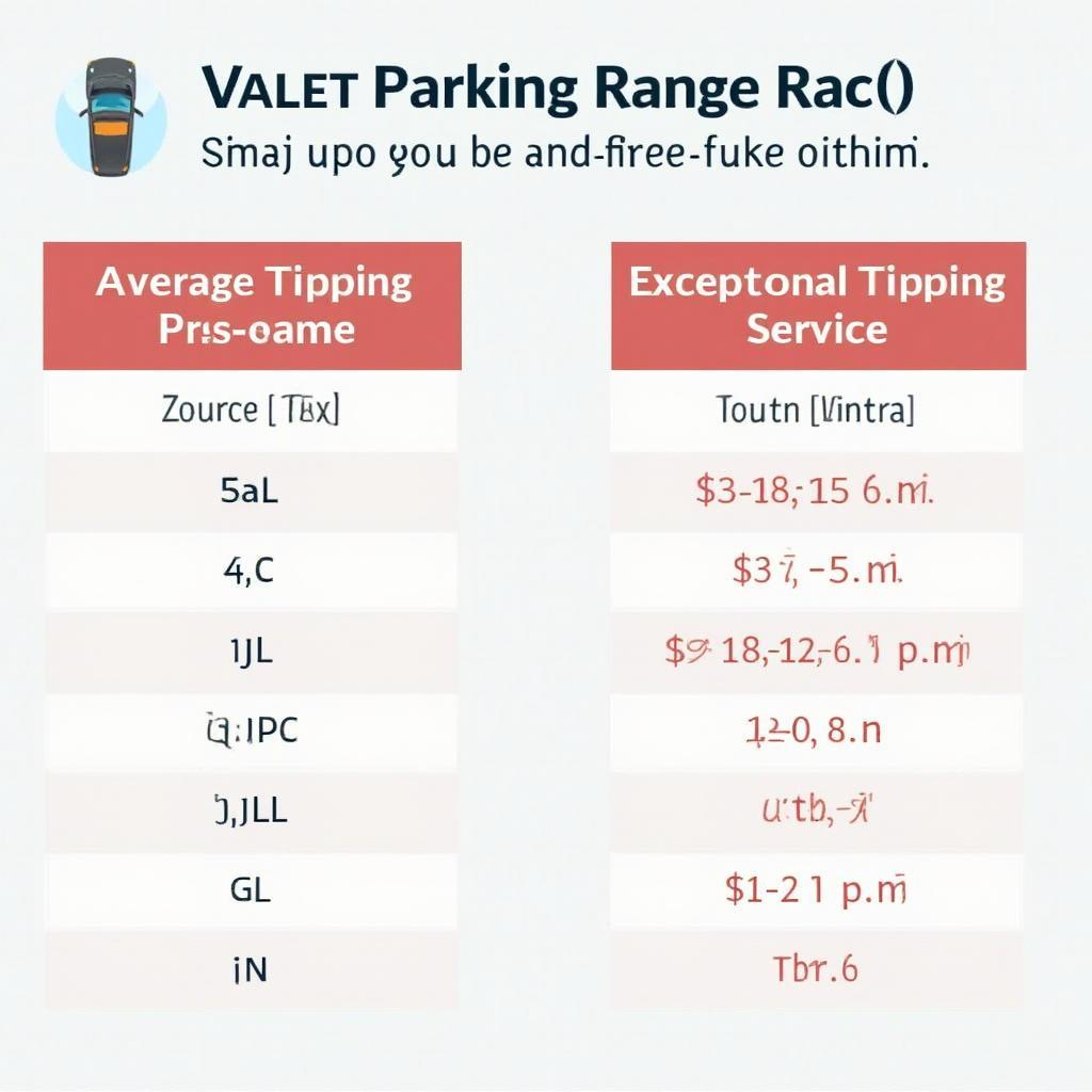 Valet Parking Tips Chart