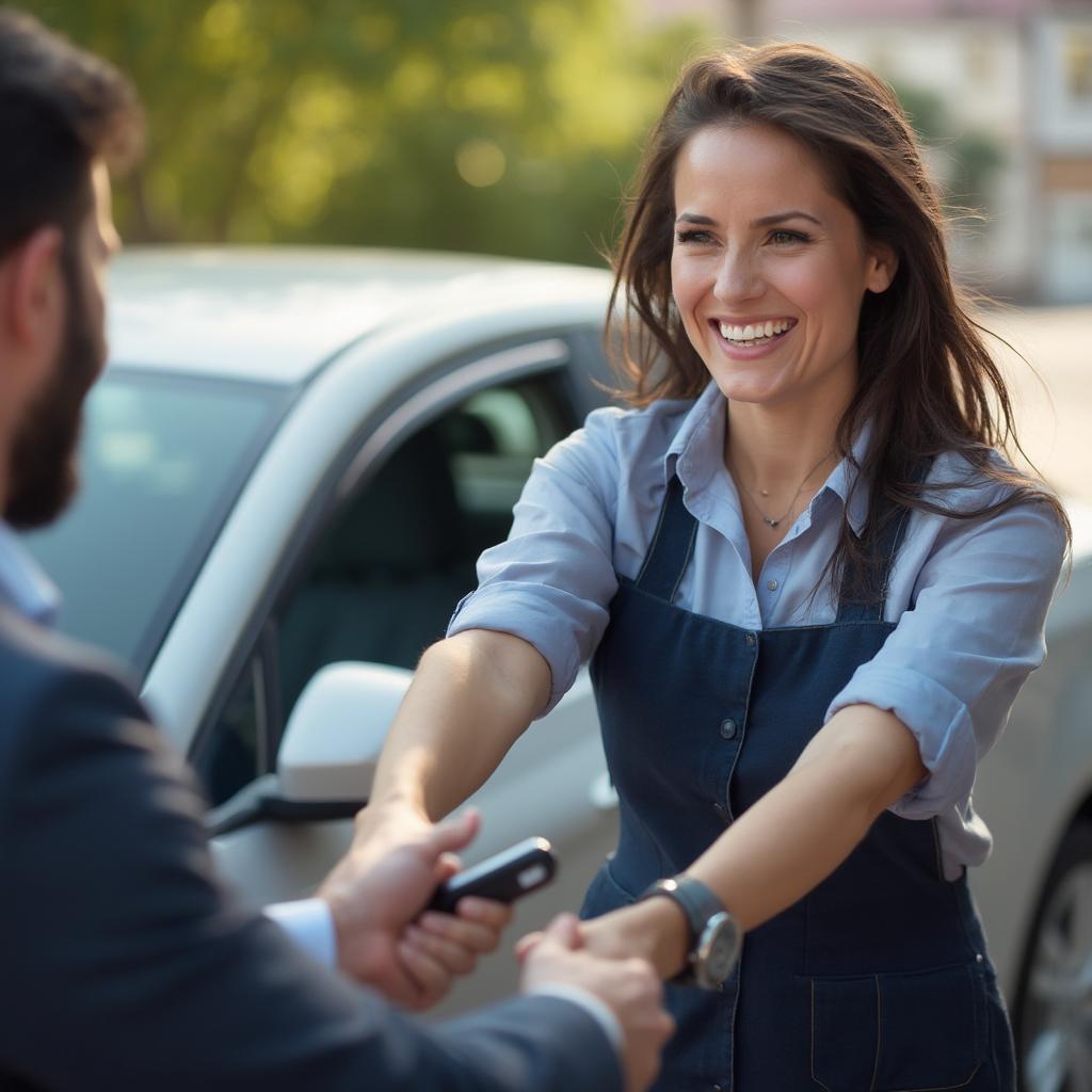 Valet returning car keys to driver