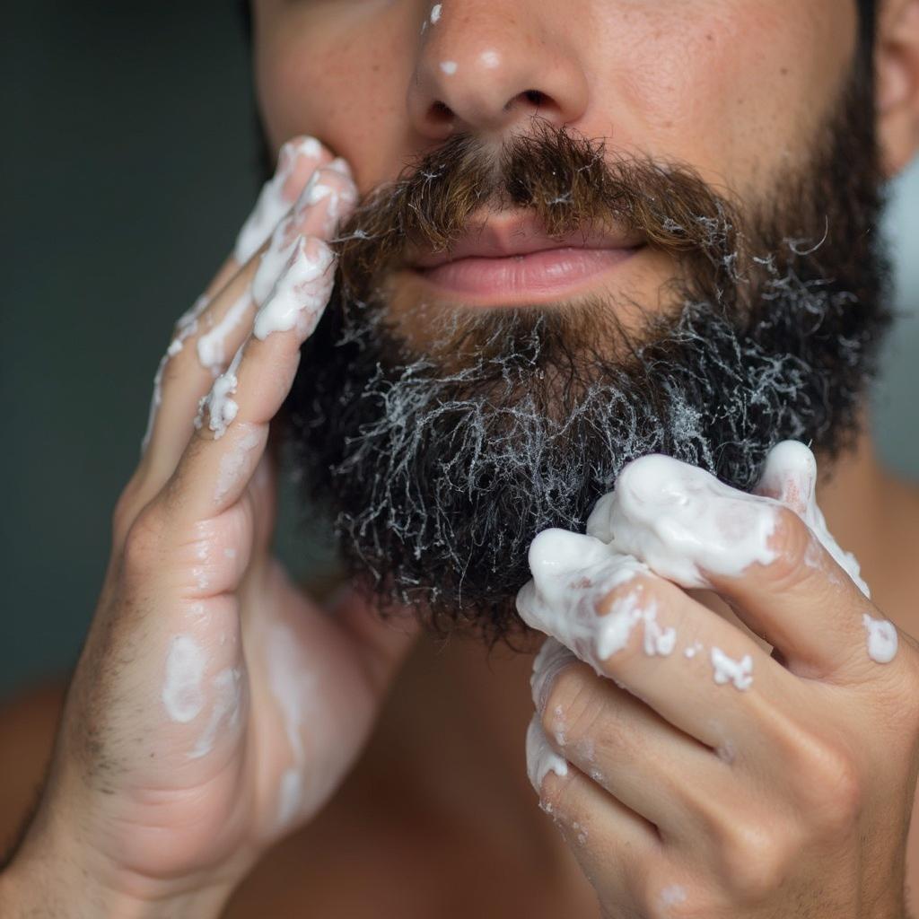 Man Washing Beard with Specialized Beard Wash