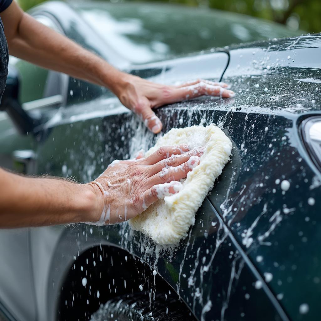 Washing Car Exterior with Soap and Water