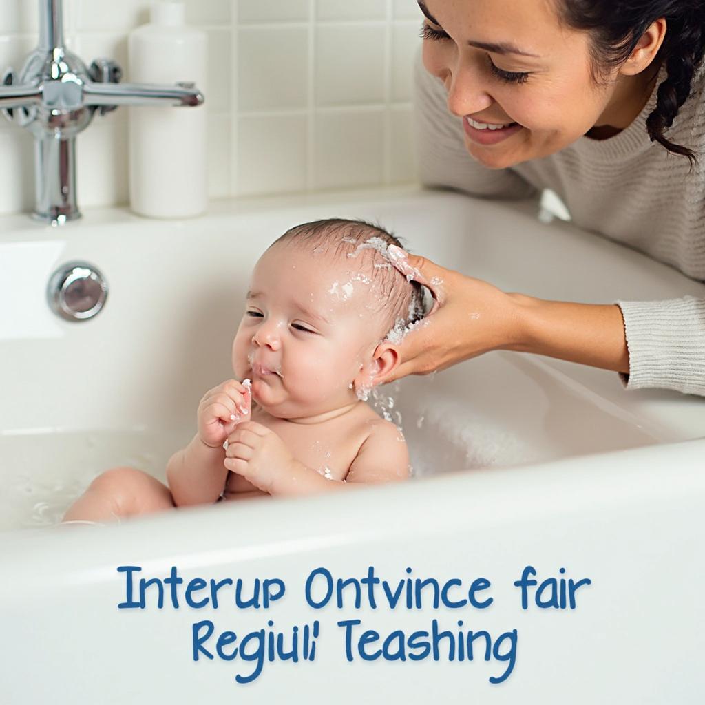 Washing an infant's hair gently with tear-free shampoo