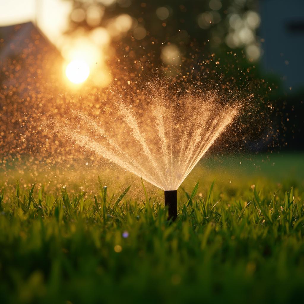 Watering Lawn in Early Morning