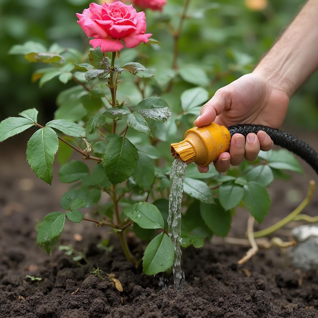 Watering rose bushes correctly to ensure deep root growth