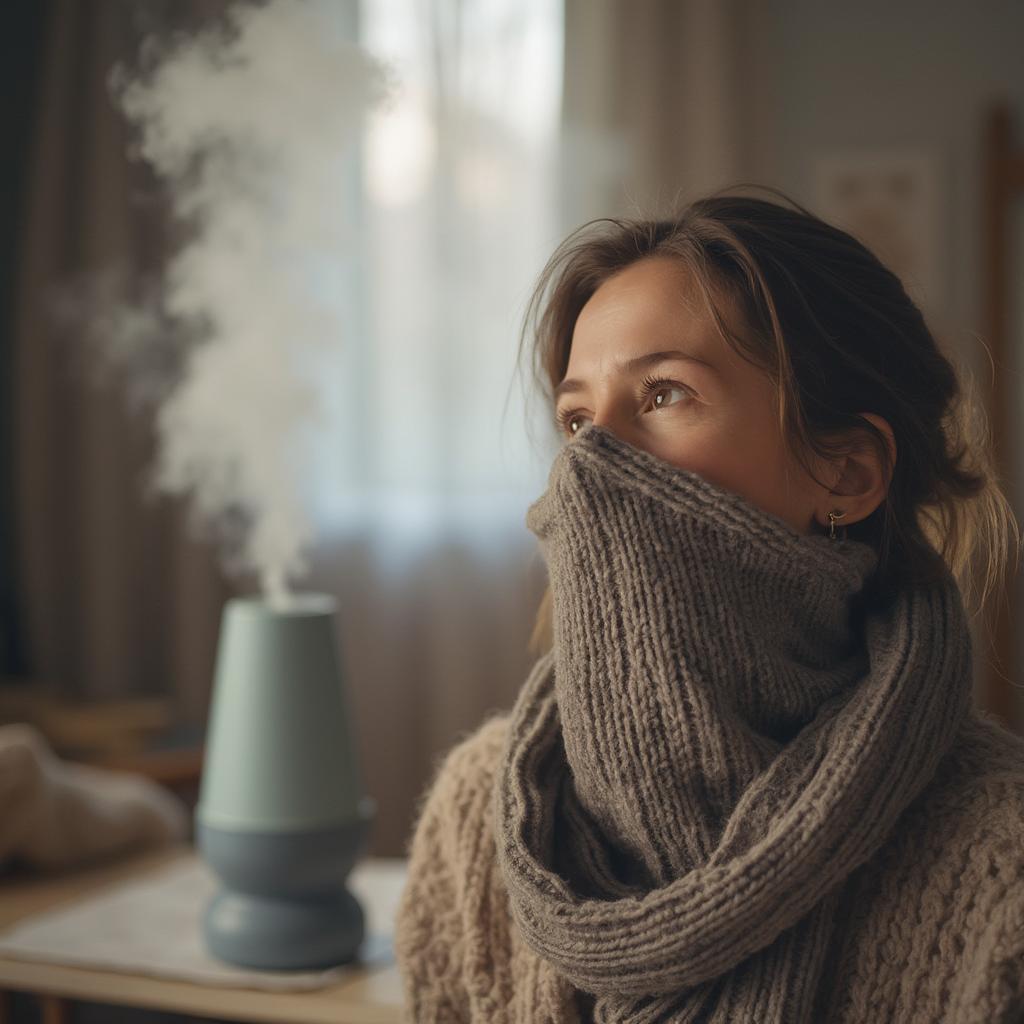 Protecting Lips in Winter: Using a humidifier and covering lips with a scarf.