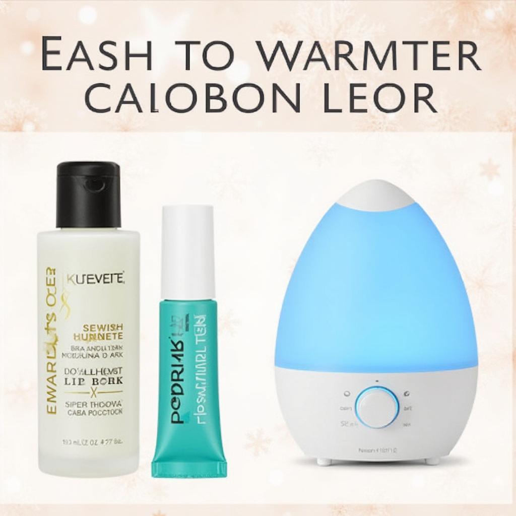 Winter Skin Care Essentials: Moisturizer, lip balm, and humidifier.