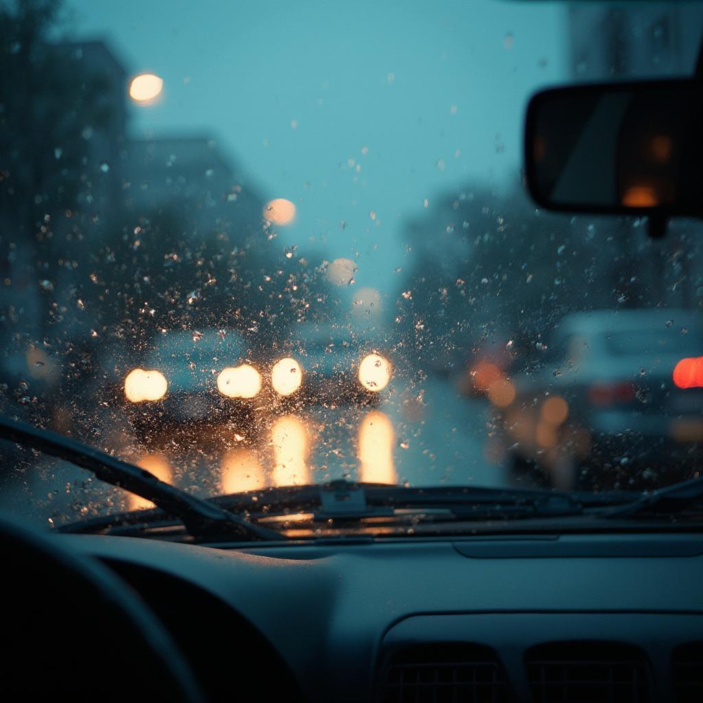 Wiper Blades Cleaning Windshield During Monsoon