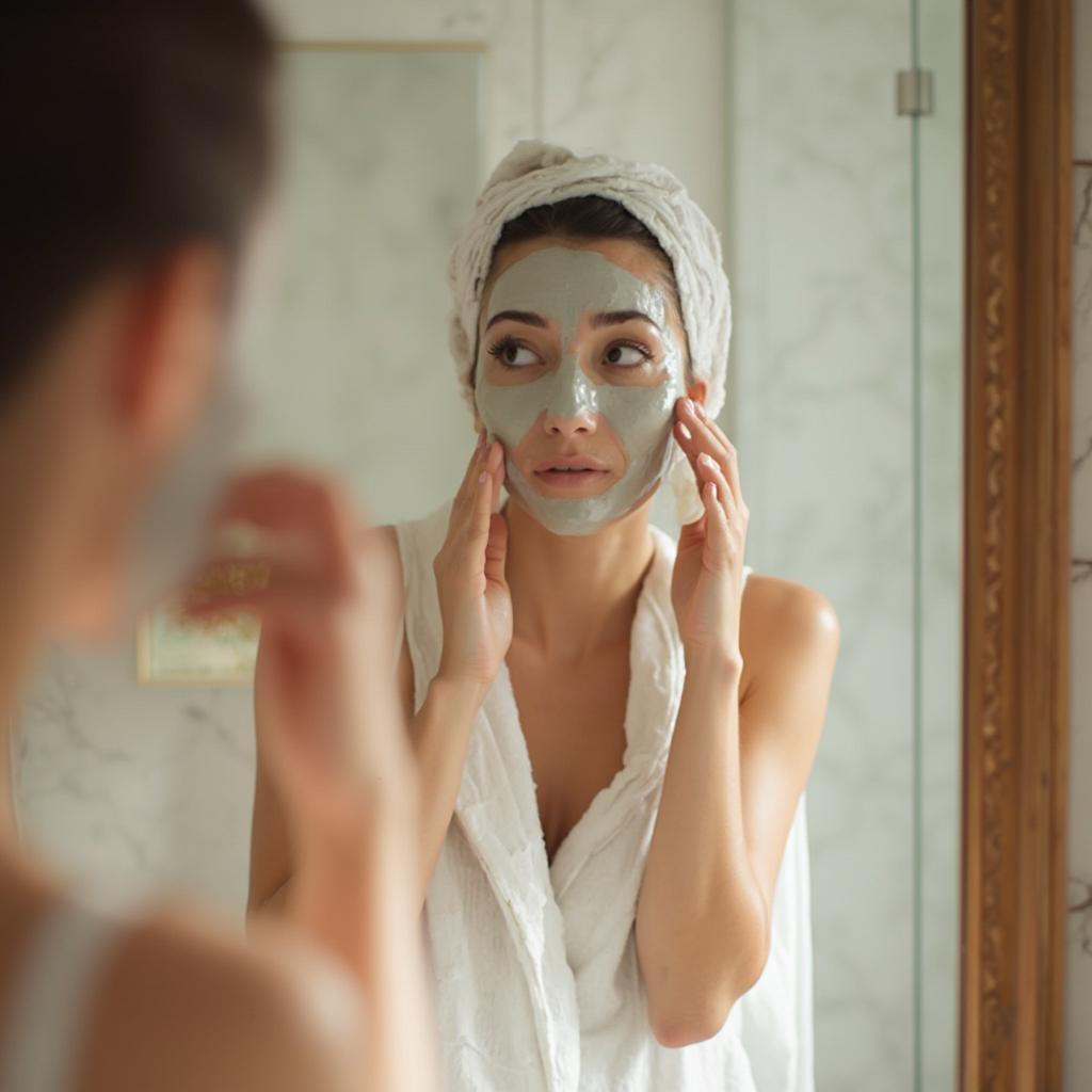 Woman Applying Face Mask