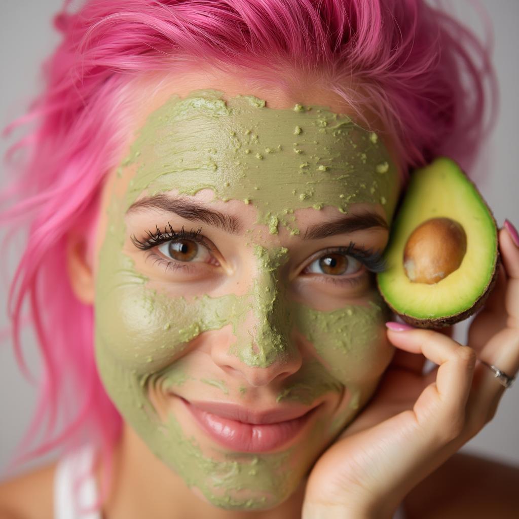 Woman Applying Hair Mask with Avocado