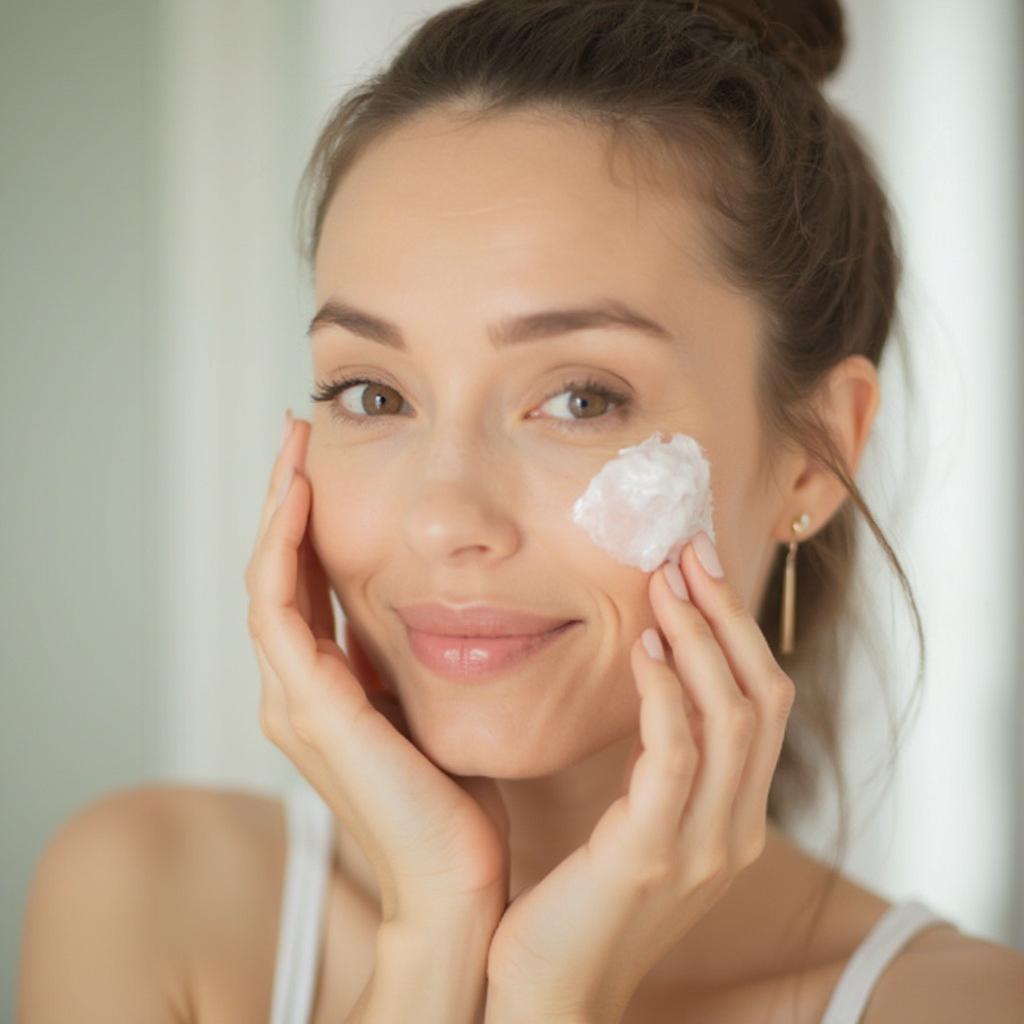 Woman Applying Moisturizer to Face