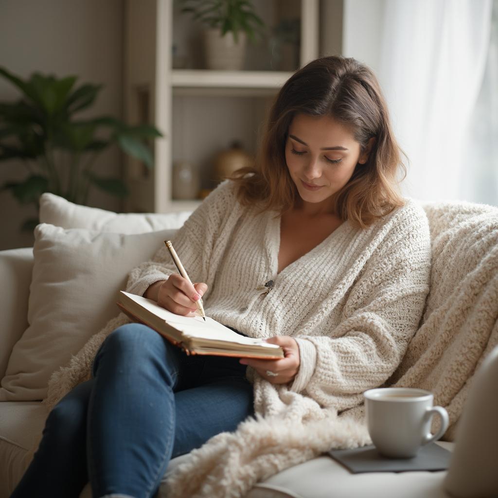 Woman Journaling in Cozy Setting