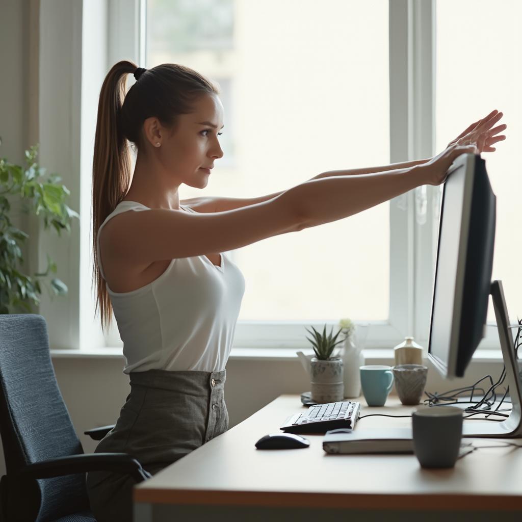 Woman Stretching at Her Desk