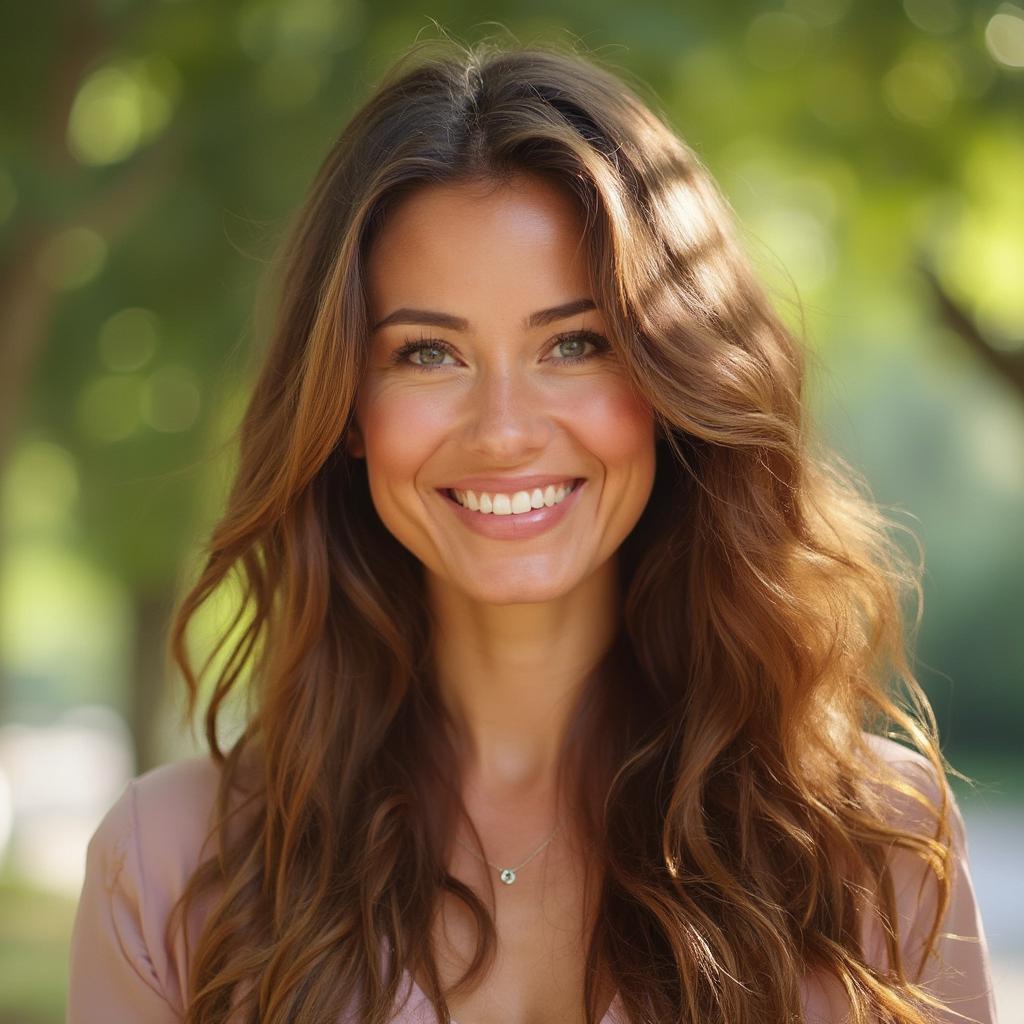 A woman with long, healthy, and shiny hair.