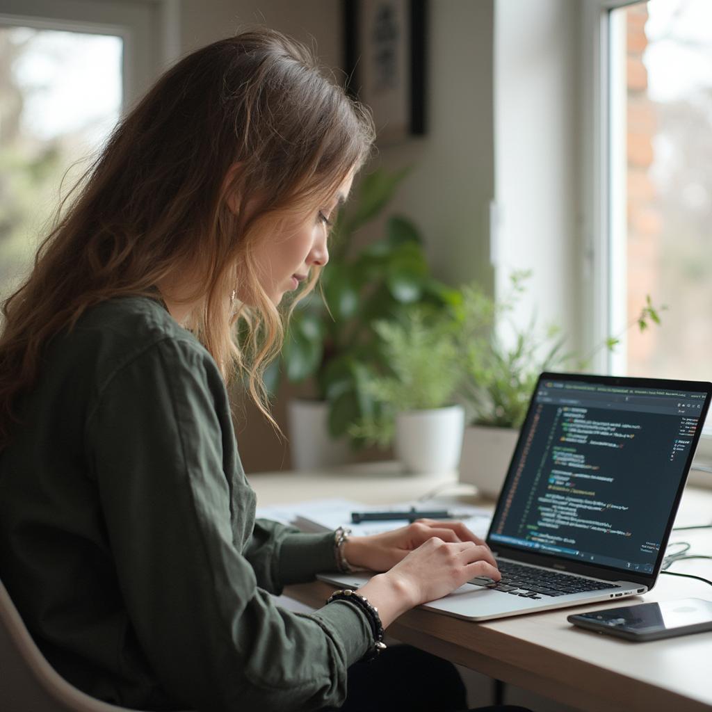 Woman Working on Coding Project at Home