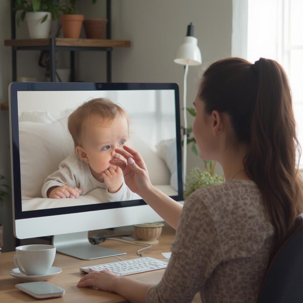 Working Mom Video Chatting with Baby During Break