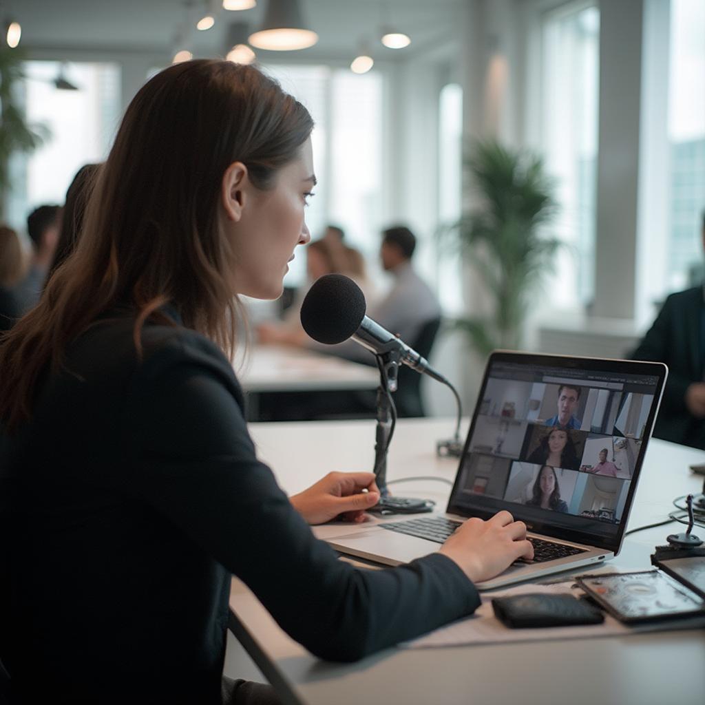 A candidate testing their microphone and camera before a virtual career fair.