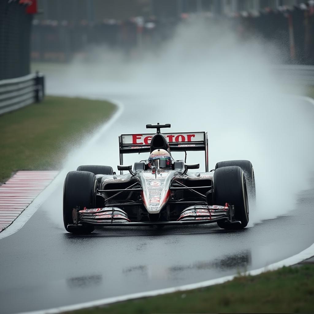 Race Car Driver Adapting to Wet Track Conditions