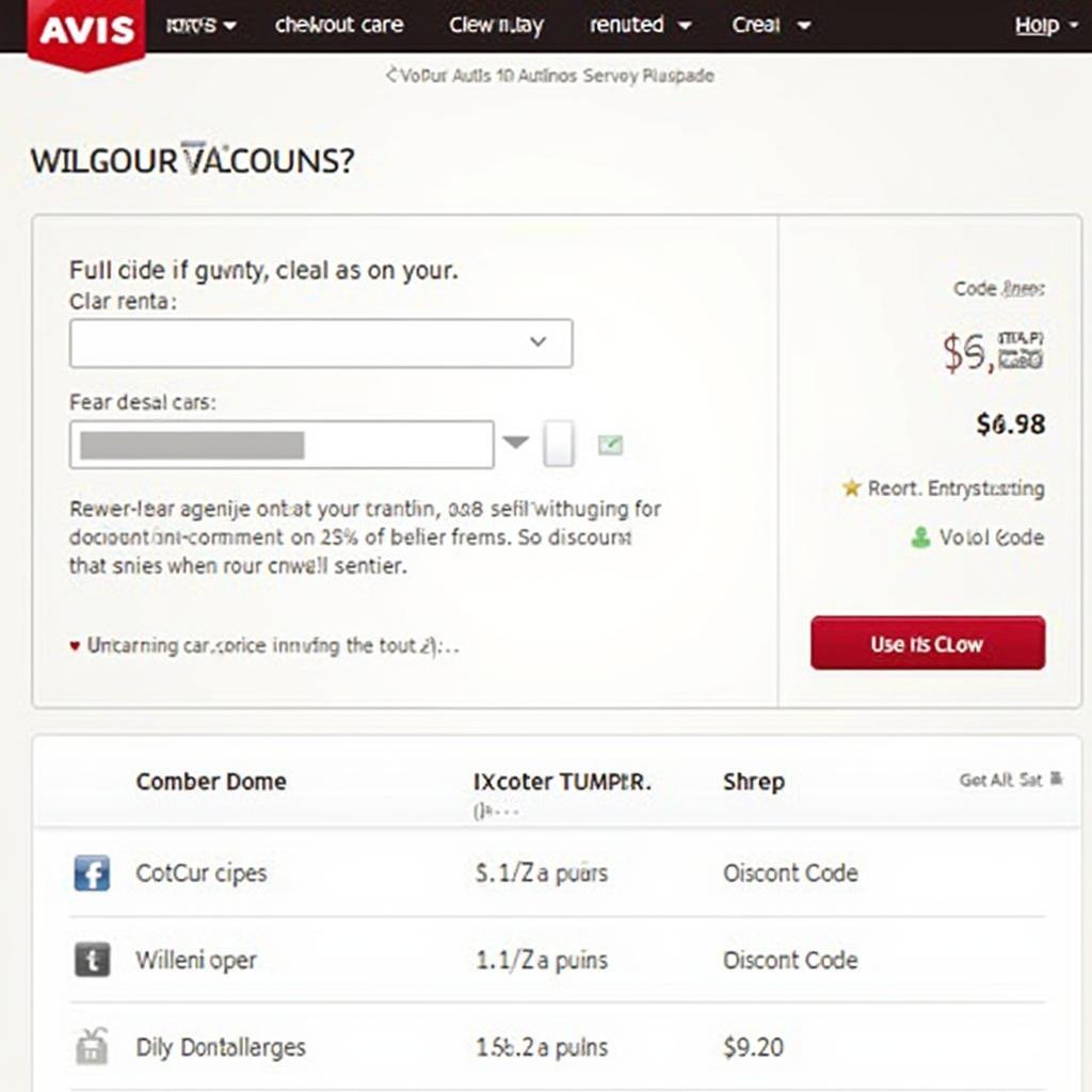 Applying discount codes to an Avis car rental