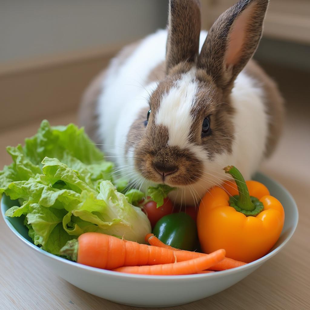 Holland Lop Rabbit Enjoying Fresh Vegetables