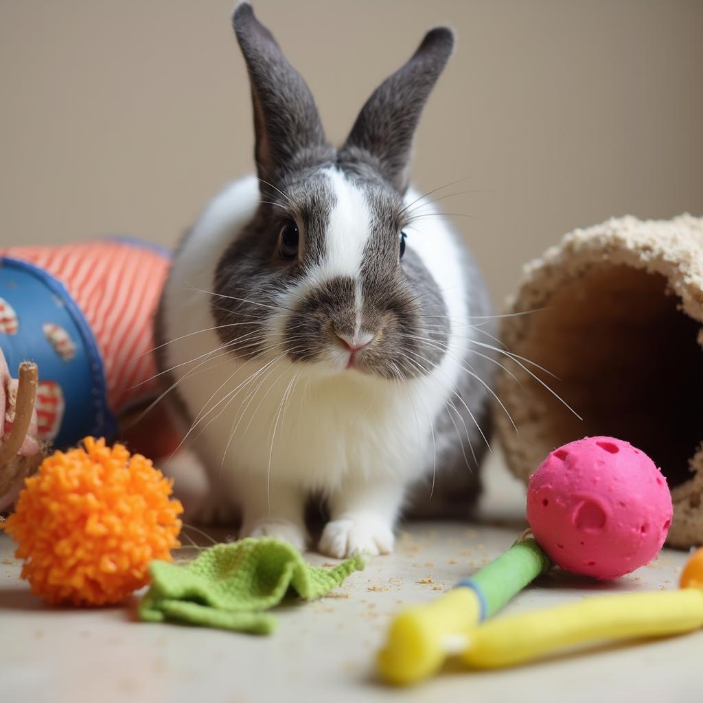 Holland Lop Rabbit Playing With Toys