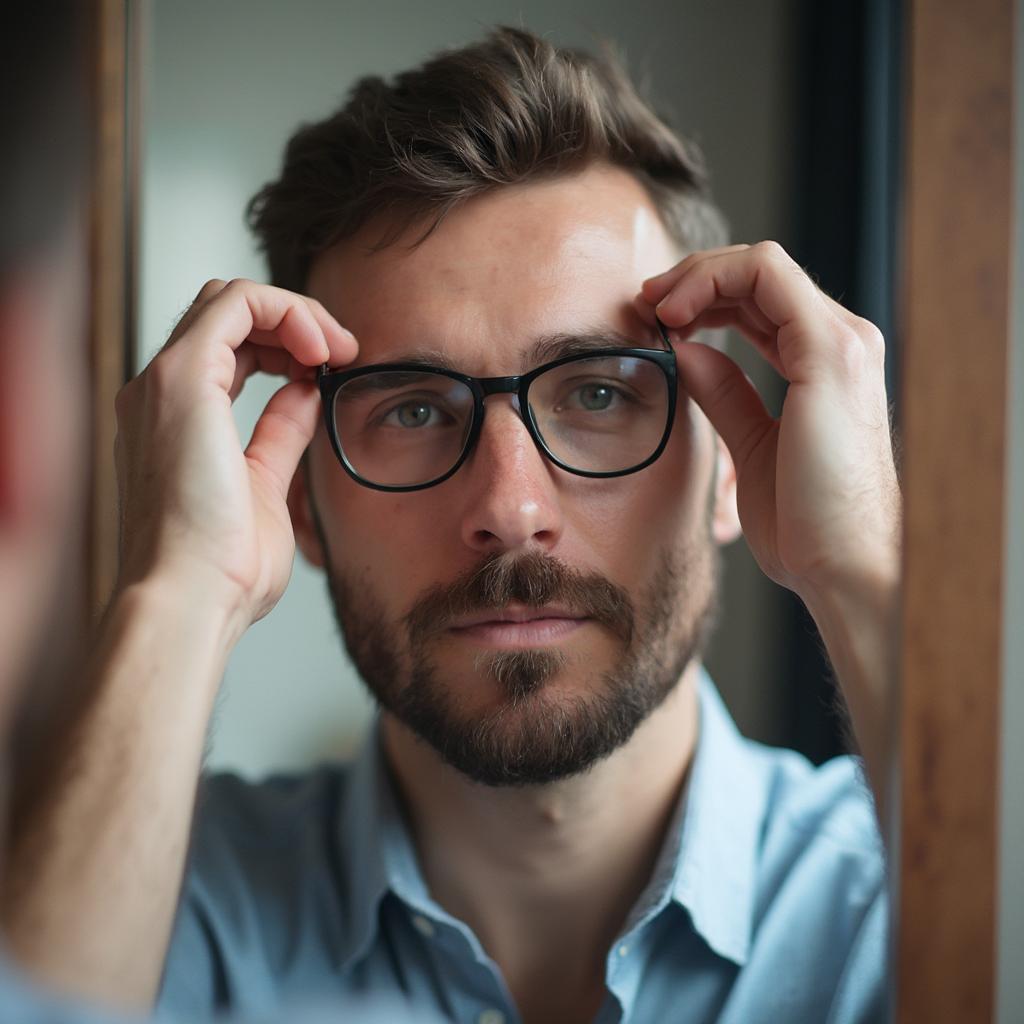 A Man Trying On Different Eyeglass Frames