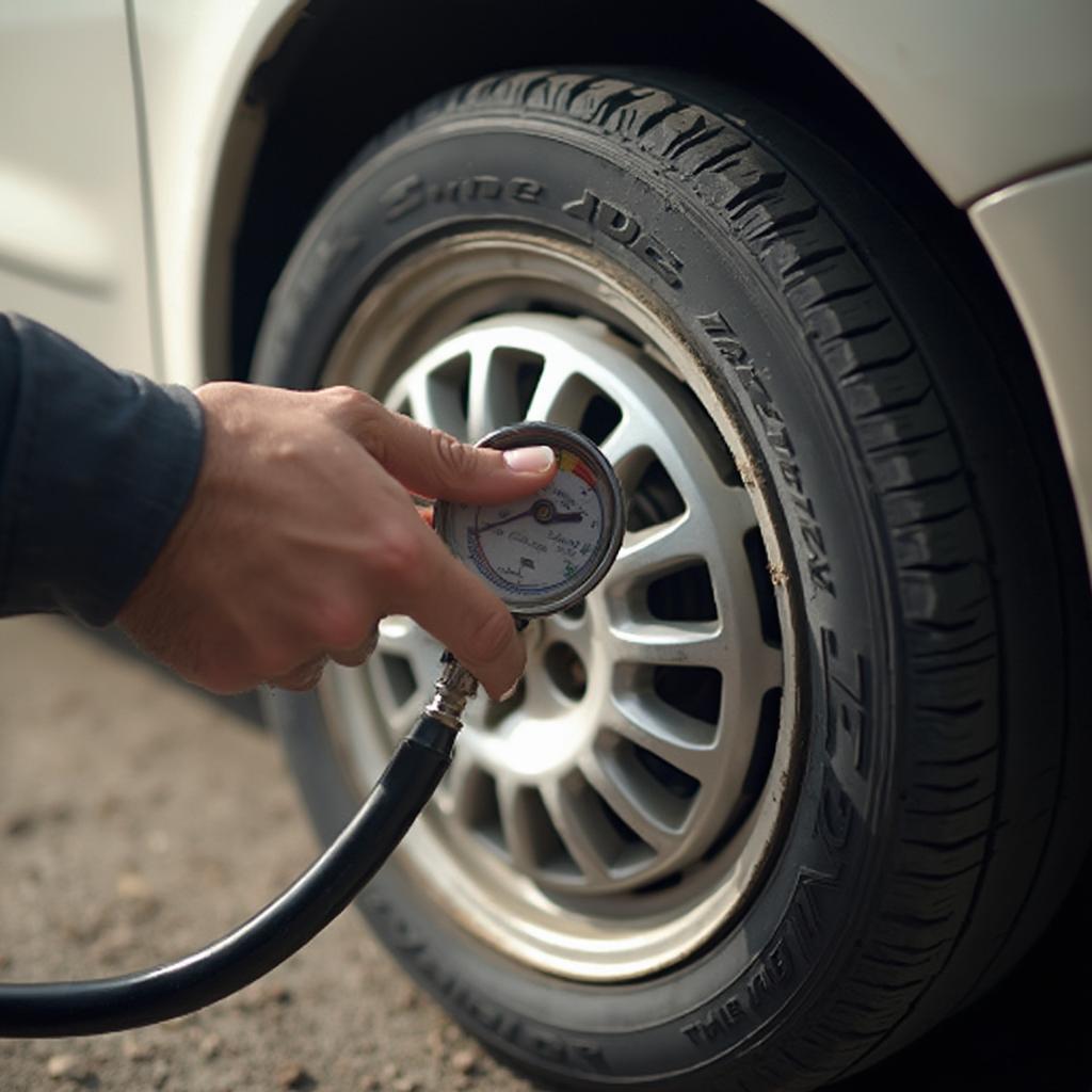 Checking Mehran Car Tire Pressure