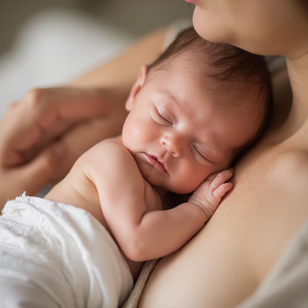 Newborn baby breastfeeding