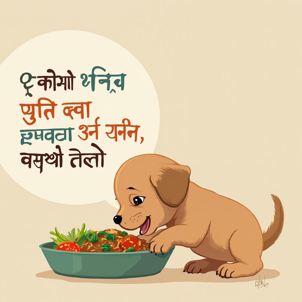 Puppy eating from a bowl, Hindi context