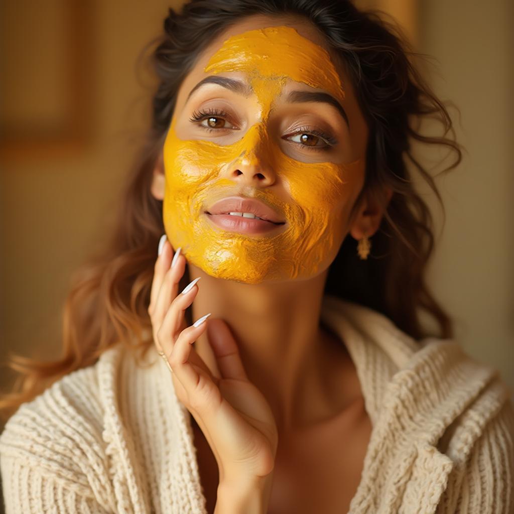 Shilpa Shetty applying a turmeric face mask