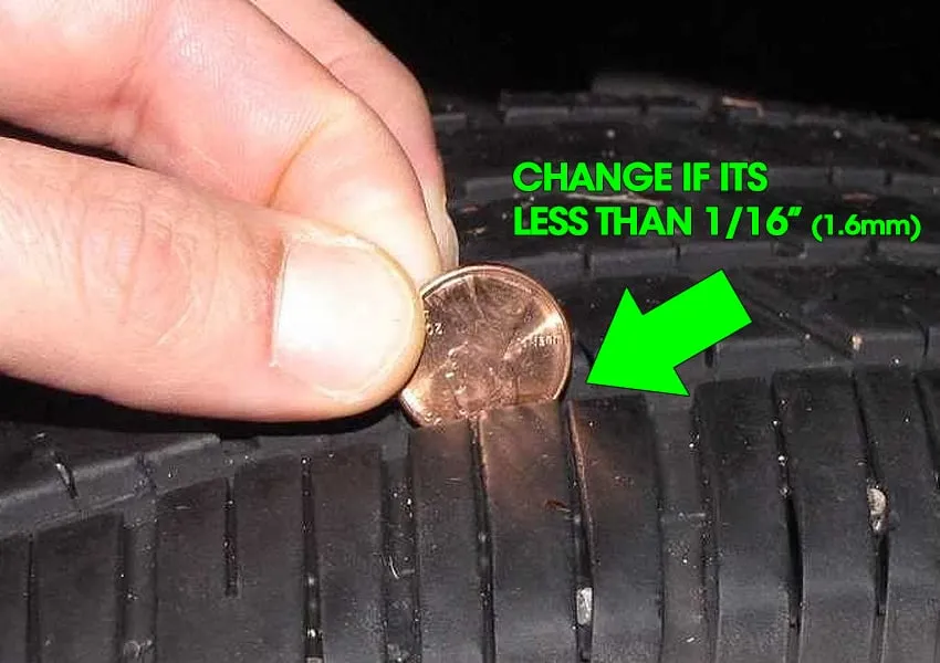 alt text: Penny tire test to check tread depth