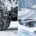 Close up of tire tread in snow.