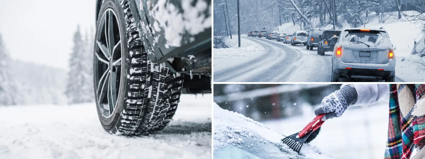 Close up of tire tread in snow.